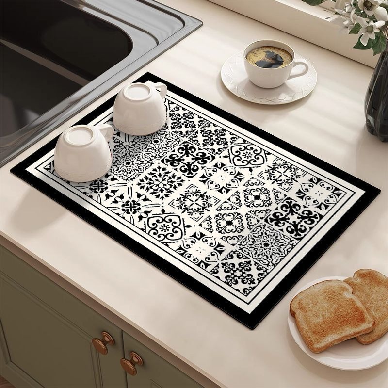 Retro Tile Pattern Absorbent D - Kitchen Appliances Vintage ulasan dan harga