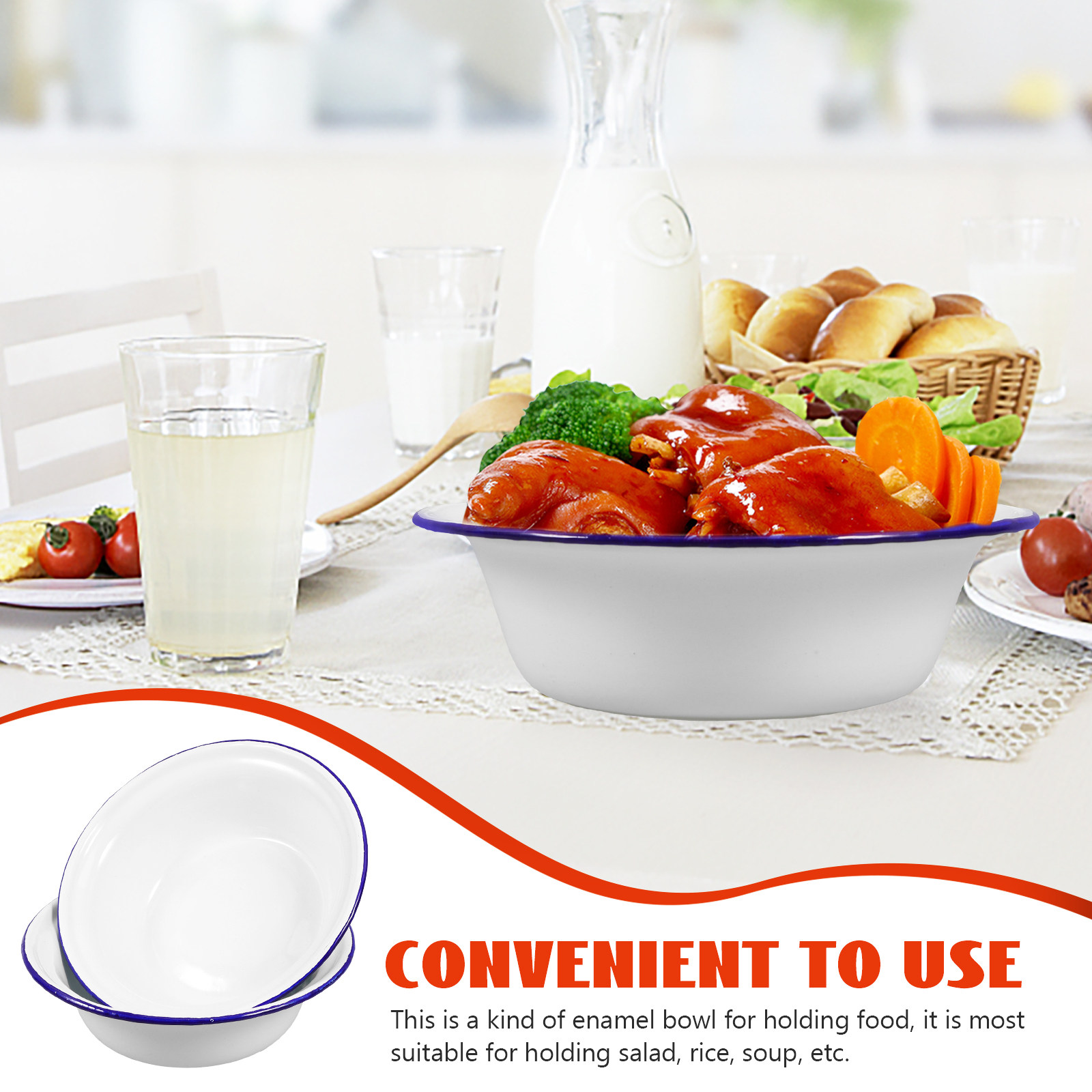 2Pcs Household Enamel Bowls So - Kitchen Appliances Vintage ulasan dan harga